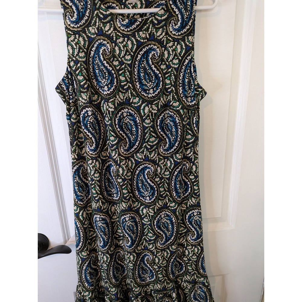 Tommy Hilfiger Womens Paisley Sleeveless‎ Ruffle Hem Shift Dress Blue Green - Picture 2 of 7
